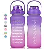 Milifox Gourde 2,2l Sport avec Paille Adulte,Bouteille d'eau avec Marqueur de Temps,Motivation,Reutilisable,Sans Bpa,Anti Fuite (Rose Pourpre Foncé)