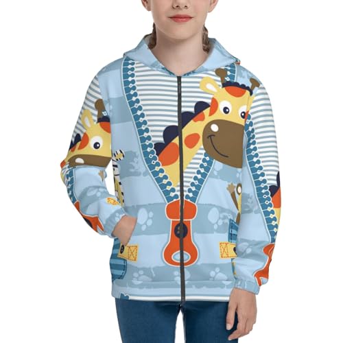 Giraffe Come Out From Zipper Kids Pullover Hoodies Boys Zip Up Sweatshirts Girls Athletic Clothes with Pocket3