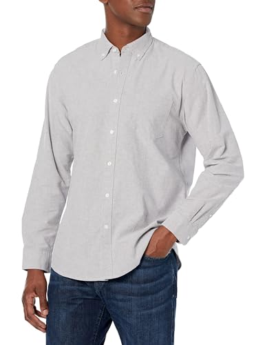 Opiniones de Tela Gris Oxford los mejores 5. 45 Amazon Essentials - Camisa Oxford de manga larga con bolsillo sólido para hombre, ajuste regular, color gris, talla G