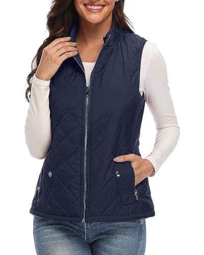 Xeoxarel Women's Quilted Vest with 4 Pockets, Puffer Padded Gilet (Available in Inner Pockets) Navy Blue XXL