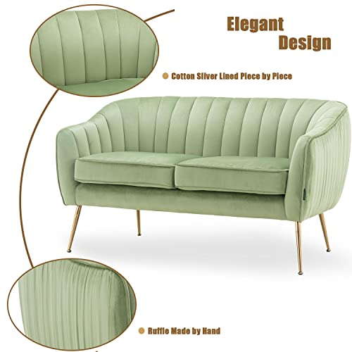 Altrobene Velvet Couch Sofa Chairs For Two People, Modern Loveseat For Living Rooms, Bedrooms, Small Spaces, Golden Finished, Light Green #TOP3