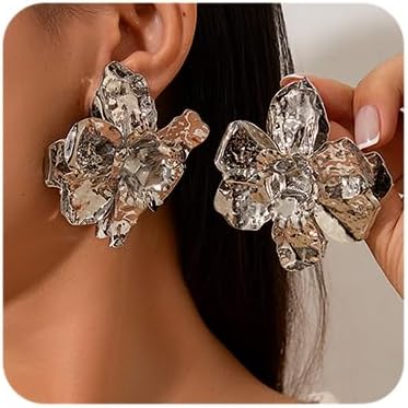 Octwine Aretes gruesos bohemios con flores grandes y doradas, estilo vintage, para mujer, diseño de flores, brillantes, para fiesta de graduación