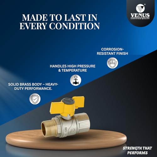 Image of VENUS Brass Ball Valve A207 1 /2 inch M-F | Heavy Duty Solid Brass with Aluminium Wing Handle | Leak Proof, Easy Quarter Turn for Water, Gas & Air Lines
