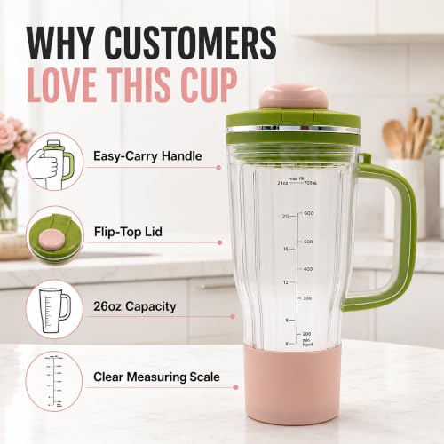 Image of 26oz Replacement Travel Tumbler for Ninja BlendBoss Blender, Green | Travel Smoothie Blender Cup with Leakproof Lid & Detachable Straw Compatible with Ninja DB301 & DB351 Series Blender