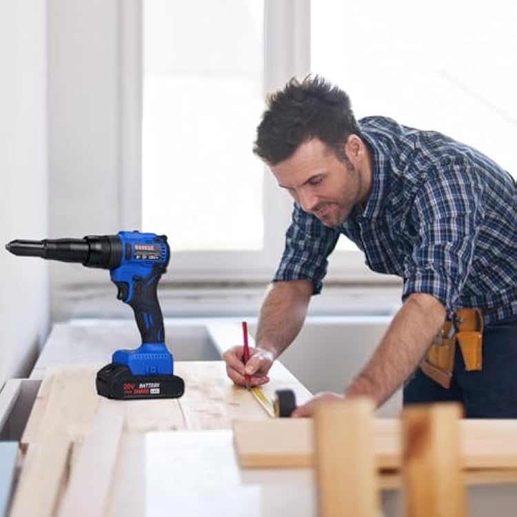 Weytoll Cordless Rivet Machine, Portable 20V Lithium Battery Charging Full-Automatic Core Pulling Rivet Machine Professional Kit,with 30Pcs Rivets, for 1/8'', 5/32'', 3/16'' Rivets