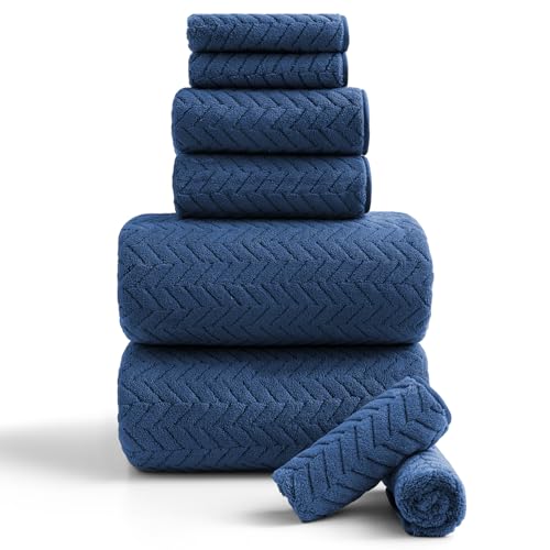 Ferdilan 8 Pack Navy Bath Towel Set, 2 Extra Large Bath Towel Sheets, 2 Hand Towels and 4 Washcloths Ultra Soft and Absorbent Chair Towels for Bathroom, Quick Dry Towel for Home Hotel