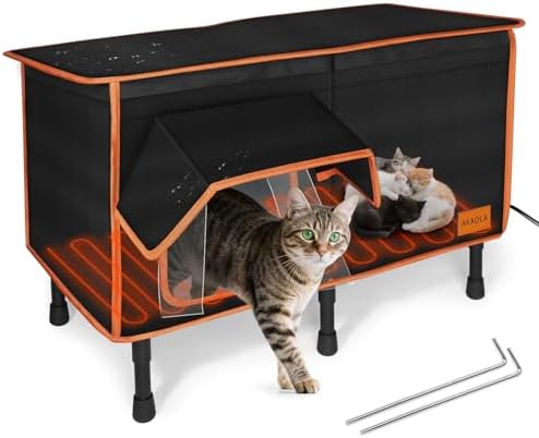 Heated Outdoor Cat House for Outside Winter 100% Waterproof Oxfor...
