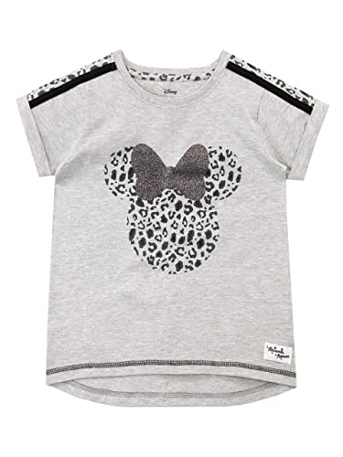 Disney Girls Minnie Mouse T-Shirt Leopard Print with Glitter Kids Short Sleeve Top