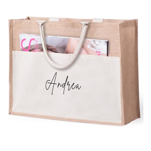 Bolsa de playa de yute personalizada con nombre o inicial, con