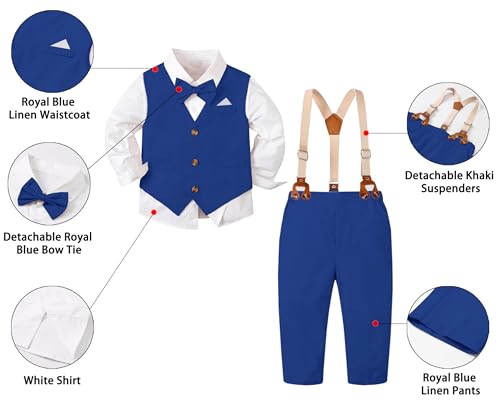 Image of SANGTREE Boys Suit Cotton Linen Formal Set Baby Boy Dress Clothes Gentleman Wedding Ring Bearer Outfits, 3 Months - 9 Years