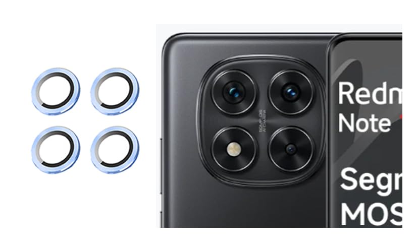 Image of imluckies Camera Ring Lens Protector (Aluminum with Tempered Glass) Compatible for Redmi Note 14 Pro - Blue (Pack of 4 rings)
