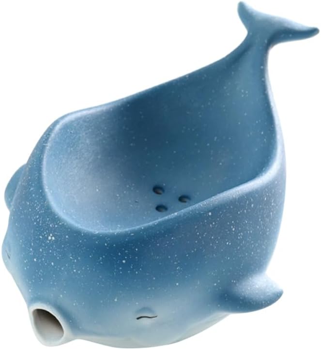 Whale Shape Soap Dish with Self-Draining Design Bathroom Sink Soap Holder Cute Animal Tray for Kitchen and Home Storage 7.67X5.70X3.14In