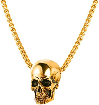 U7 Demon Skull Punk Pendant Necklace, Customized Text Available, Stainless Steel Chain/Leather Cord Rope, Silver/Gold/Black Plated, Gothic Halloween Jewellery