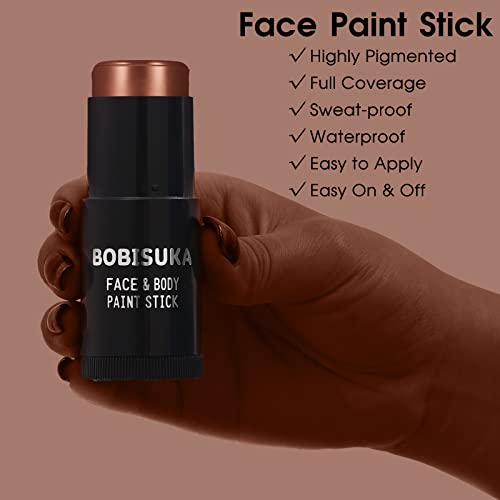 BOBISUKA Brown Face and Body Paint Stick, Chocolate Brown Eye Black Stick for Sports, Waterproof Oil-based Painting Kit for Halloween SFX Camo Cosplay Special Effects Costume Parties Makeup