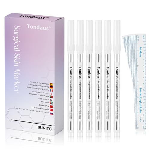 TONDAUS 6pc Skin Marker Pen, White Surgical Tip PMU Mapping Tool with Ruler
