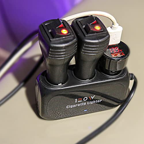 3-Socket Car Cigarette Lighter Splitter Adapter, 2 Usb Splitter Extender [120W] [12V/24V] [3.1A Dual Usb Car Charger] [Black] For Device With Emergency Warning Light #TOP6