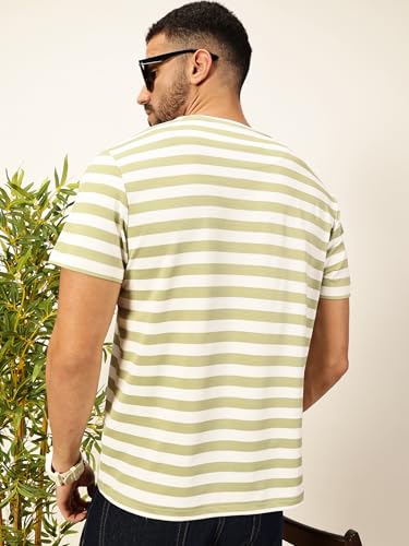 Image of Thomas Scott Men's | Striped | Half Sleeve | Regular Fit | Poly Elastane | Round Neck | Casual Tshirt