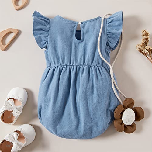 100% Cotton 3Pcs Baby Girl Elegant Solid Blue Ruffle Decor Dress Infant Gril Romper Jumpsuit Bodysuit Set #TOP6
