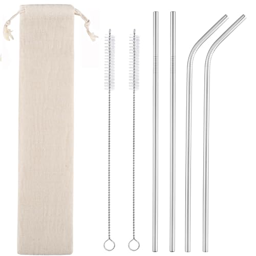 5 Reasons Why You Need a Metal Straw Set of 4 Reusable Metal Straws, 10.5'' Long Stainless Steel Straw with Cleaning Brushes and Case, Drinking for 30 oz and 20 oz Tumblers.