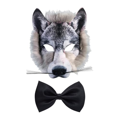 AIRTILY 1 Máscara de lobo e 1 mosca, acessórios para disfarces de lobo, dramatização, suprimentos de máscaras.