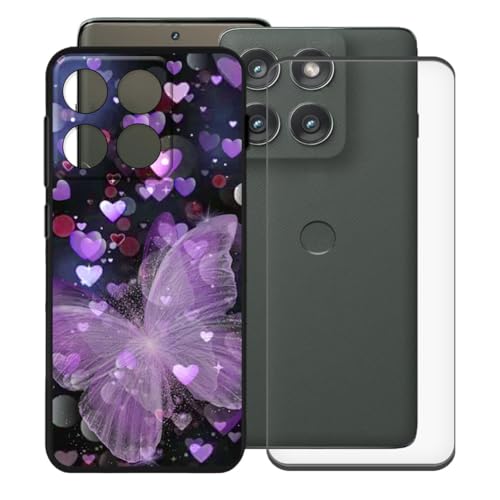 Case pour Motorola Edge 2025 avec 2 verres trempés coque papillon violet silicone noir