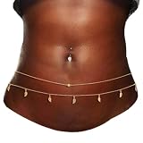 Navoky Layered Bead Belly Chain Gold Leaf Waist Chains Multilayer Body Jewelry Accessories for Women