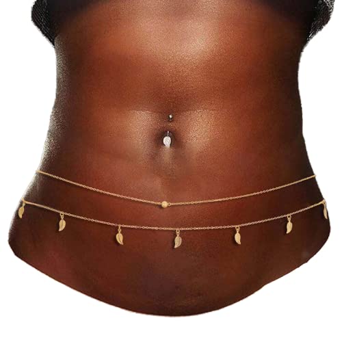 Navoky Layered Bead Belly Chain Gold Leaf Waist Chains Multilayer Body Jewelry Accessories For Women And Girls (2.Leaf) #TOP6