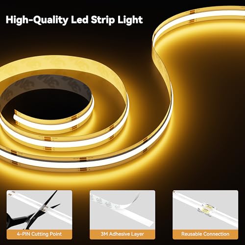Image of PAUTIX S-COB RGB LED Strip Light,UL-Listed COB LED 24V,Color Changing Strip Lights 20ft /6.1m,Multicolor Flexible Tape Lights with RF Remote for Bedroom,Kitchen,TV Backlight,Game Room,Home DIY Lighting