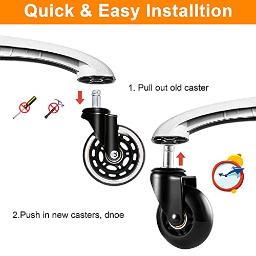 Office Chair Caster Wheels Replacement (Set Of 5) 2.5'' Office Caster Wheels Smooth Rolling Heavy Duty Casters Safe For All Floors Universal Stem 7/16 Inch, Black #TOP4