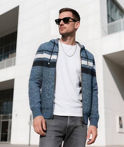 Image of LLdress Mens Knit Cardigan Sweaters Sherpa Lined Full Zip Hoodie With Pockets