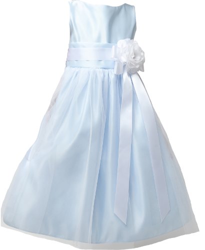 Sweet kids Girls Vintage Satin Tulle Special Occasion Flower- Medium / 6-12 Months - Light Blue