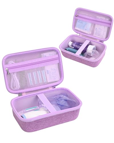 Image of Portable Asthma Inhaler Nebulizer Spacer Case for Kid and Adult, Case Only | Hard Shell Travel Carrying Case for Masks,with Handle & Mesh Pocket, Purple