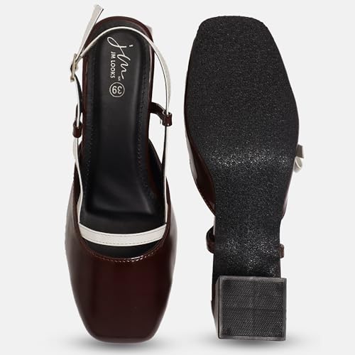 Image of JM LOOKS Women's Glossy Buckle Strap Mary Jane Block Heel with Bow Detail