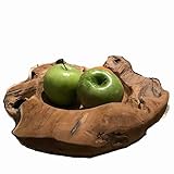 WHW Whole House Worlds Chunky Teak Wood Bowl, Hand Crafted, Dish Size, 11.75 Overall Vessel Diameter, 7 Inch Bowl, Warm Brown, Sanded Smooth, Grainy Knotted, Decorative