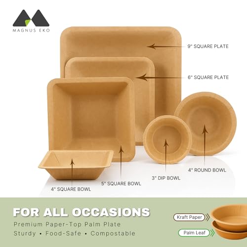 MAGNUS EKO 2.5 Inch Disposable Palm Leaf Round Mini Dip Bowls - 100 Pack, Eco-Friendly & Compostable Like Bamboo, Perfect for Dips, Soy Sauce, BBQ, Oil Dipping & Finger Foods