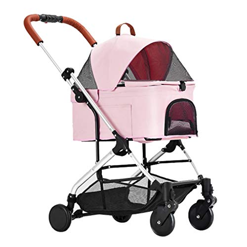 Hundebuggys, Haustier-Buggy für Katzen/Hunde, einfaches Zusammenklappen mit einer Hand, Einstieg ohne Reißverschluss, Premium-Katzenbuggy, Hundewagen, Buggy mit abnehmbarem Tragewagen (Pink) (Pink)