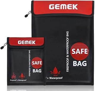 GEMEK Fireproof Document Bag 38 x 28cm & 23 x 18cm Set, Silicone Coated Fiberglass Money Bag Pouch Document Holder for File Cash Jewelry Passport Valuables (Black)