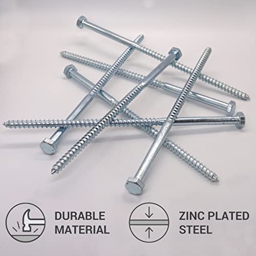 SKIR'CO (6 pcs) DIN 571 Zinc Plated Steel Hexagon Head Wood Screws M10 x 260 mm, Coach Screws, Hex Screw, Lag Bolts - Image 3