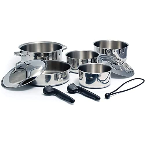 Camco 43921 Stainless Steel 10 Piece Nesting Cookware Set