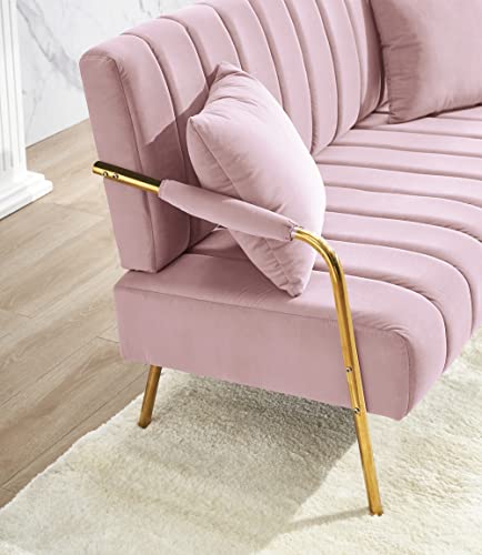 Yoluckea Loveseat Sofa Small Couch, Upholstered Love Seats Furniture With Two Throw Pillows And Golden Metal Legs Suitable For Small Spaces (Pink) #TOP4