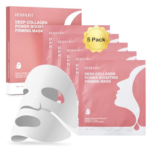 Deep Collagen Face Mask Overnight, Bio- Collagen Mask Real Deep Mask, Hydrating Hydrogel Masks with Low Molecular Collagen for Firming, Elasticity, Pore Minimizing 40g x 5ea Stocking Stuffers