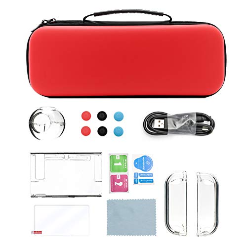 Buy 2 get 3 Accessories Kit for Nintendo Switch, Protective Carrying Case for Nintendo Switch Fit Poke Ball Plus and 29 Games, Include Protective Case, 2 in 1 Cable, Screen Protector, 6 Joystick Caps ( 7 in 1 )
