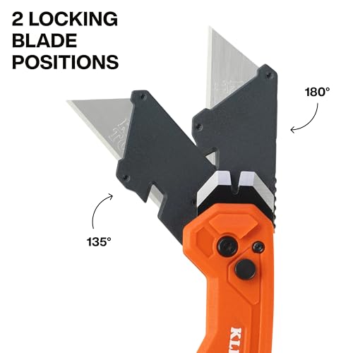Klein Tools 44309 Pry Bar Knife, 2-in-1 FLICKBLADE Utility Knife with Built-In Pry Bar, Dual Locking Positions at 135-Degree and 180-Degree, Full Metal Core