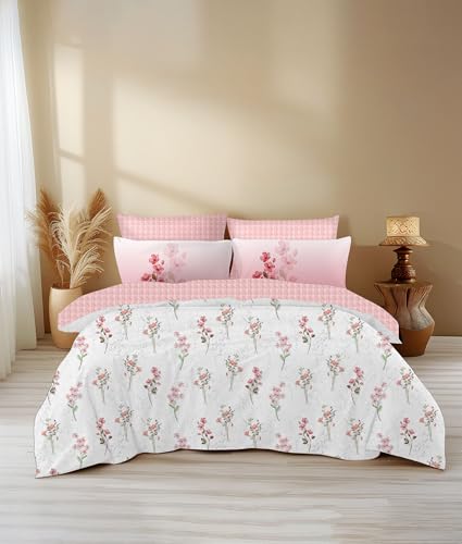 Image of LANE LINEN 400TC Morrison Bloom Super King Size Bedsheet with 4 Pillow Cases | 100% Cotton Digital Print Bedding Set (2.74 M x 2.74 M) | Modern Floral Pattern for Luxurious Comfort (Pink Floral)