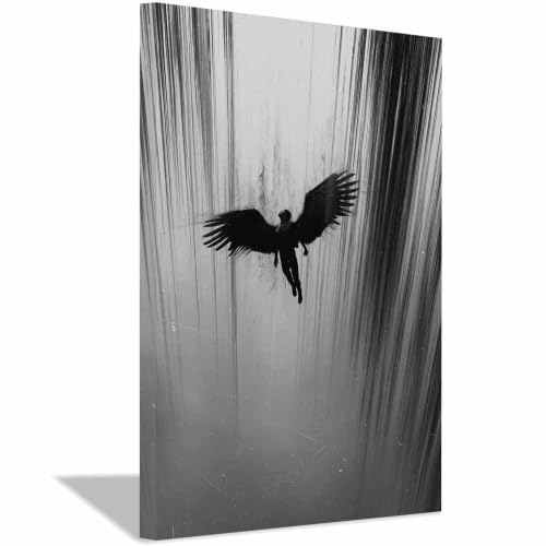 Tableau toile photo noir et blanc silhouette de l'ange des ténèbres HOQIU 20x30cm encadrée
