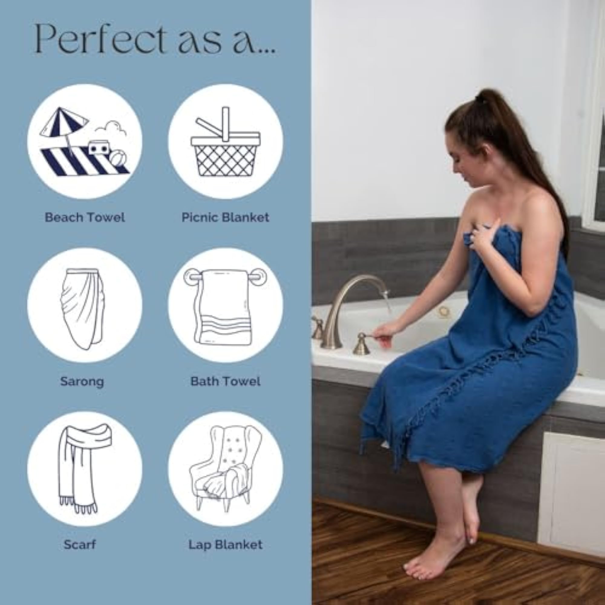 Stonewashed Turkish Towel, Thin & Absorbent