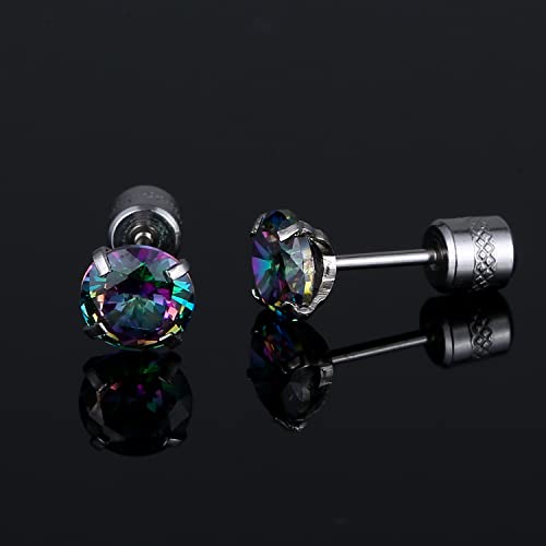 Nasama Titanium Screw Back Stud Earrings Cubic Zirconia Hypoallergenic Helix Earrings For Women Men Girls (Mixed Color 1/2Pair) #TOP5