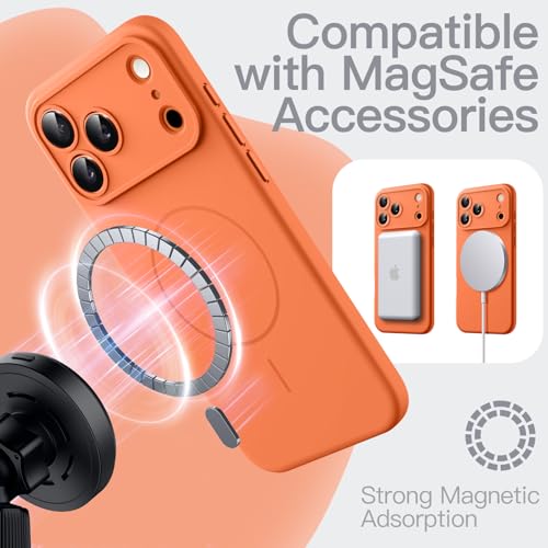 Image of JETech Magnetic Silicone Case for iPhone 17 Pro, Orange | Compatible with MagSafe, Silky Soft Touch, Full Camera Lens Protection, Shock Absorbing Phone Cover
