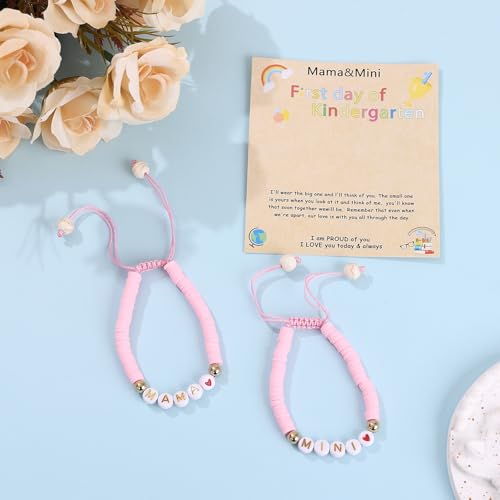 Image of First Day of Preschool Bracelet Back to School Gifts for Kindergarten / Preschool / School Gift Mama and Mini Adjustable Mother Daughter Bracelets as Supplies for Girls to Relieve Study Anxiety