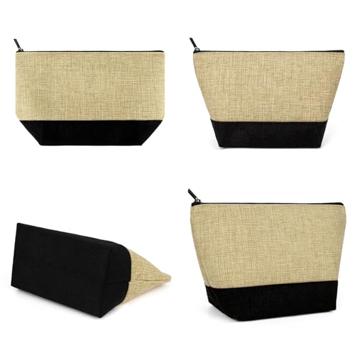 Image of Muka 6 Pack Burlap Makeup Bag, Two Tone Gusseted Cosmetic Case, 9 x 5-1 /2 x 3-1 /2 Inch